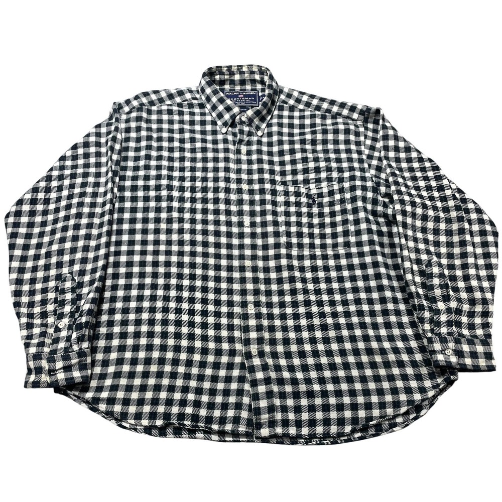 Ralph Lauren Shirt Mens XL Green Check Flannel Button Down Long Sleeve Pony USA